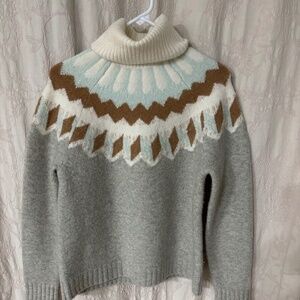 J Crew Woman’s Long Sleeve Turtleneck Fair Isle Sweater Gray Size S